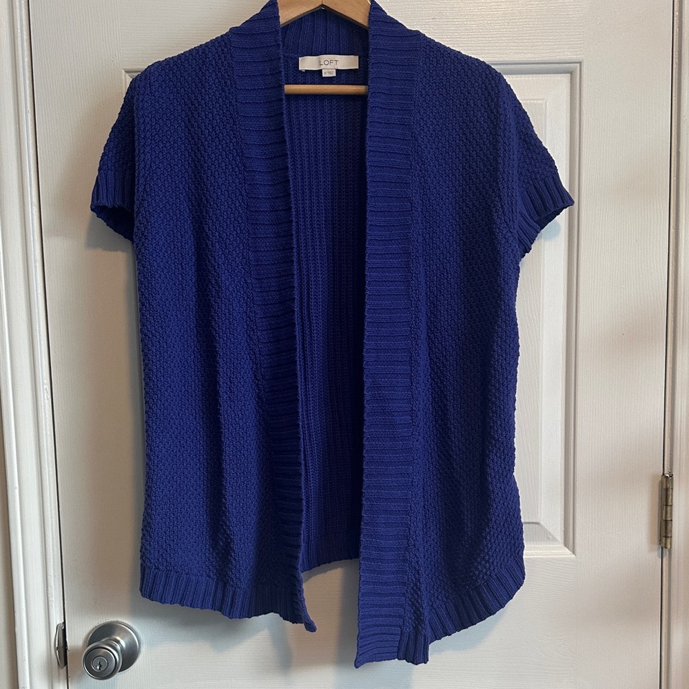 LOFT Royal Blue Short Sleeve Open Cardigan